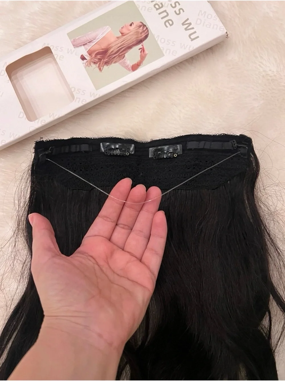 100% Human Hair Halo Hair Extensions Black 16 inches NEW